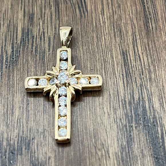 Jewelry - Vintage Cross Pendant Vermeil gold over Sterling silver 15 CZ stones